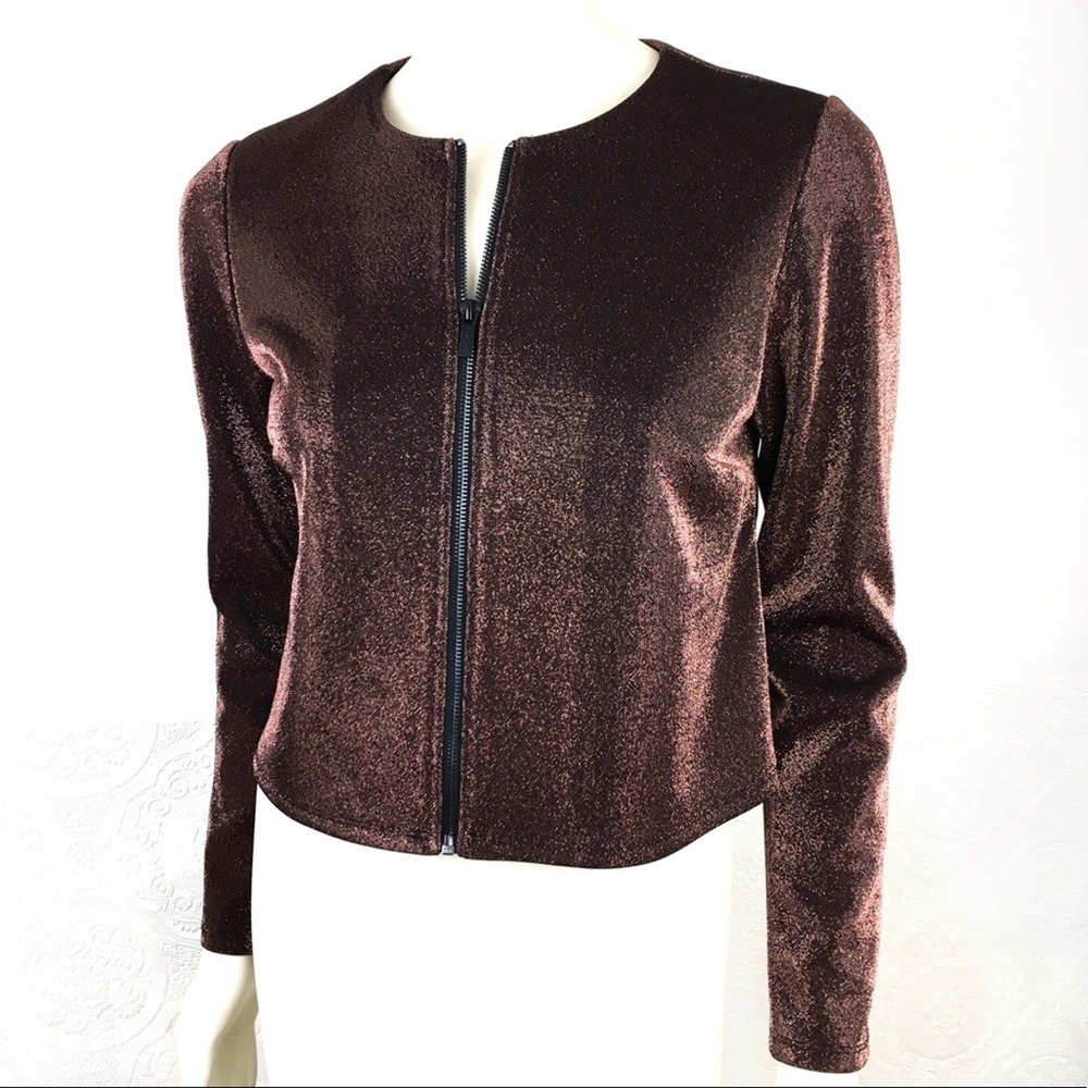 T Tahari sparkling glitter scuba knit full zip blazer jacket Medium